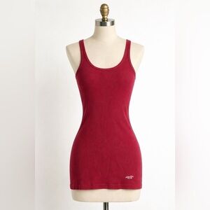 Y2K Hollister Burgundy Ribbed Tank Top Fitted Stretch Cami Small Elena Gilbert